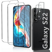 [2+2 Pack] Tempered Glass Screen Protector for Samsung Galaxy S22, Tempered Glass, Ultrasonic Fingerprint Compatible, HD Clear, Case Friendly With Camera Lens Protector for Galaxy S22
