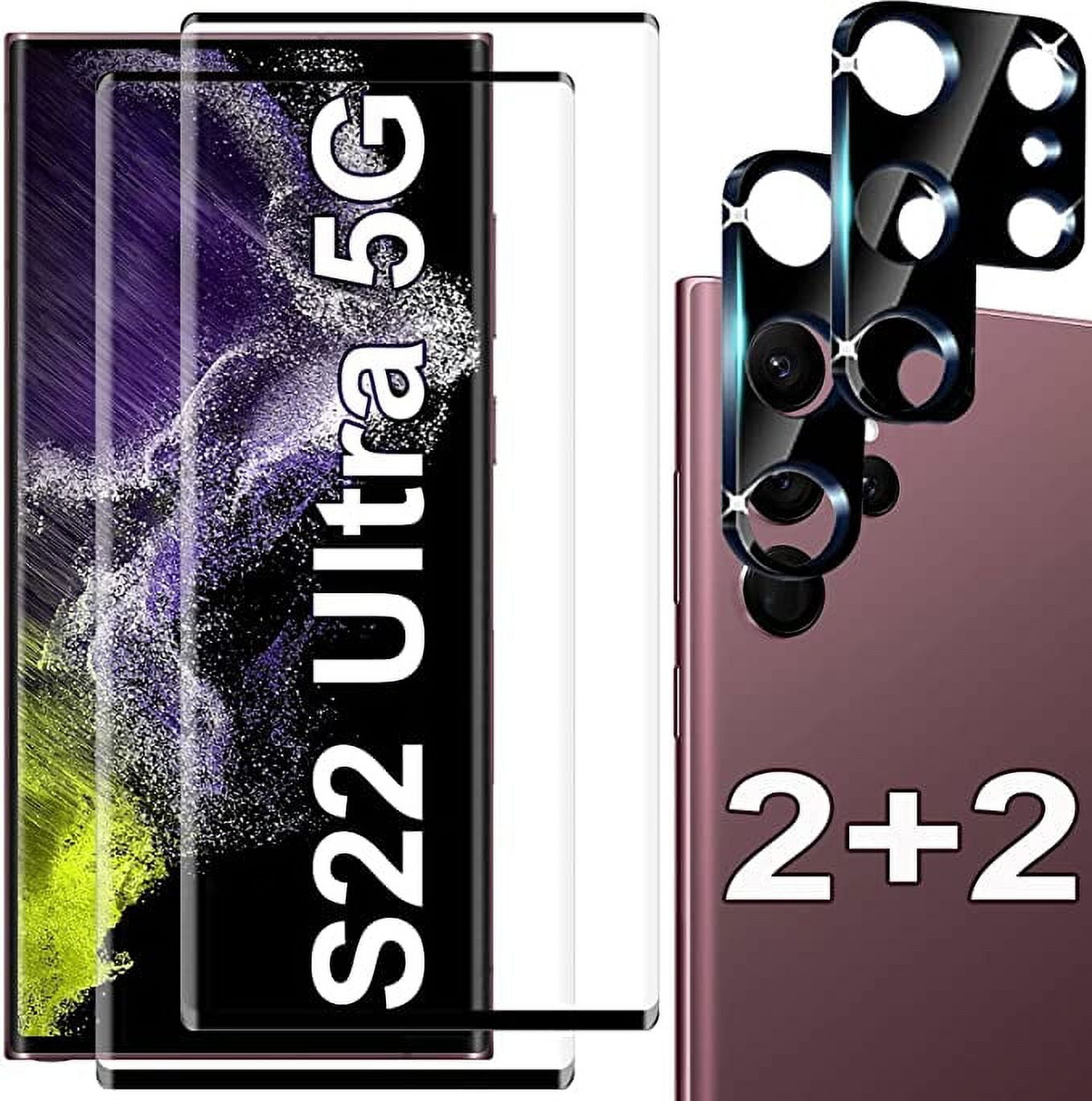 [2+2 Pack] Tempered Glass Screen Protector for Samsung Galaxy S22 Ultra