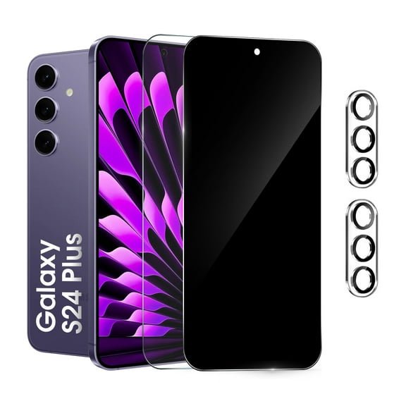 [2+2 Pack]We Life Compatible with Samsung Galaxy S24 Plus Screen Protector, HD and Privacy Tempered Glass Screen Protector with Camera Lens Protector