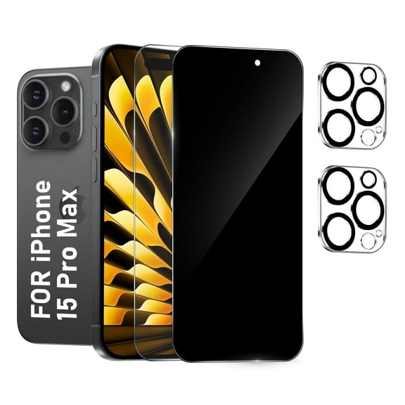 [2+2 Pack]We Life For iPhone 15 Pro Max Screen Protector, HD and Privacy Tempered Glass Screen Protector with Camera Lens Protector [Easy Installation] [9H Hardness] [99.99% HD Clear] [Case Friendly]
