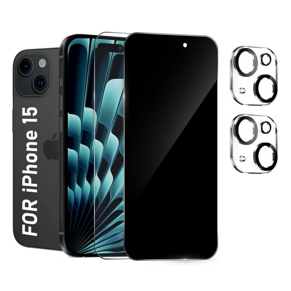 [2+2 Pack]We Life For iPhone 15 Screen Protector, HD and Privacy Tempered Glass Screen Protector with Camera Lens Protector [Easy Installation] [9H Hardness] [99.99% HD Clear] [Case Friendly]