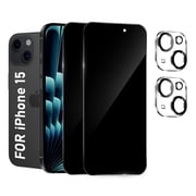 [2+2 Pack]We Life For iPhone 15 Screen Protector,Privacy Tempered Glass Screen Protector with Camera Lens Protector [Easy Installation] [9H Hardness] [99.99% HD Clear] [Case Friendly]