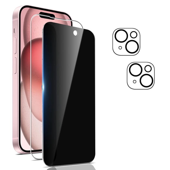 [2+2 Pack] YUESHENG Compatible with iPhone 15 Plus HD and Privacy Screen Protector with Camera Lens Protector