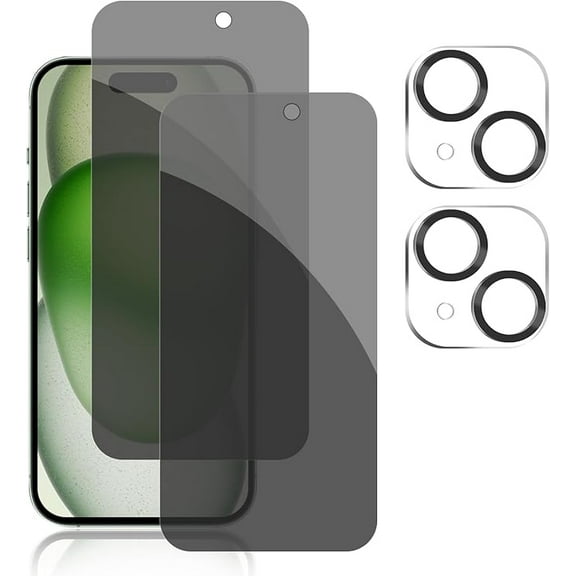[2+2 Pack] YUESHENG Compatible with iPhone 15 Plus Privacy Screen Protector with Camera Lens Protector
