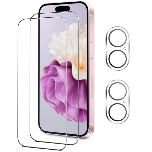 [2+2 Pack] YUESHENG Compatible with iPhone 16 HD Screen Protector with Camera Lens Protector