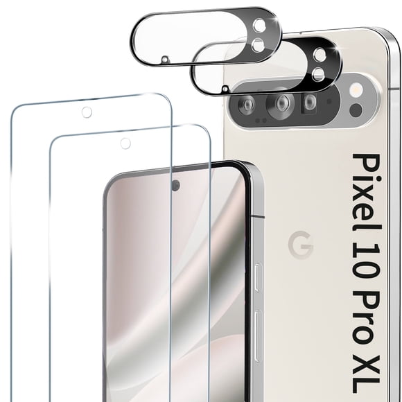 2+2 Pack for Google Pixel 10 Pro XL Screen Protector, 2 Tempered Glass Film & 2 Camera Lens Protector, Bubble-free, HD Clear