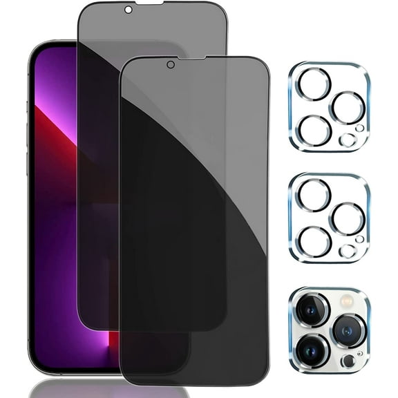 [2+2 Pack] iPhone 13 Pro Max Privacy Screen Protector with Camera Lens Protector Full Coverage Anti-Spy Tempered Glass Film 9H Hardness Upgrade Edge Protection Easy Installation Bubble Free [6.7 inch]