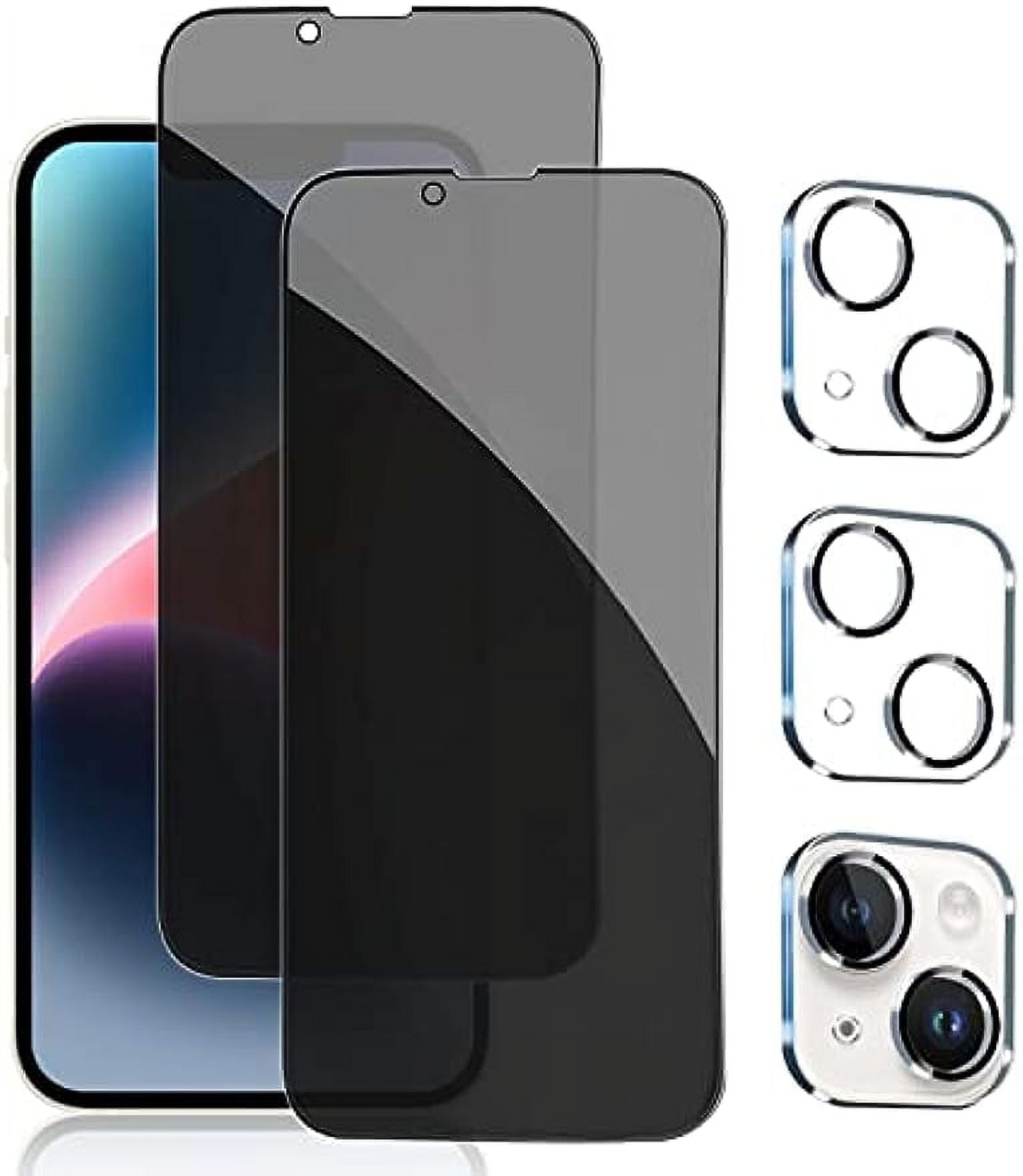 [2+2 Pack] iPhone 14 Plus Privacy Screen Protector with Camera Lens Protector Full Coverage Anti-Spy Tempered Glass Film 9H Hardness Upgrade Edge Protection Easy Installation [6.7 inch]