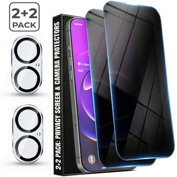 2+2 Pack iPhone 16 Plus Privacy Screen Protector & Camera Lens Protector, Anti-Spy Tempered Glass Shield with Easy Install Frame
