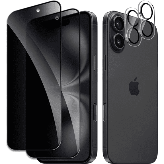 [2+2 Pack] iPhone 17 Privacy Screen Protector with Camera Lens Protector Full Coverage Anti-Spy Tempered Glass Film 9H Hardness Upgrade Edge Protection Easy Installation Bubble for