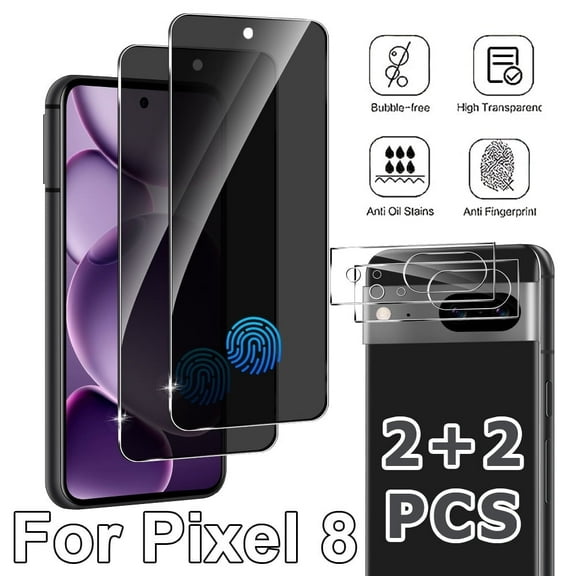 2+2 Packs for Pixel 8 Privacy Screen Protector And Camera Lens Protector, 9H Hardness Tempered Glass Screen Protector, Full Coverage, Easy To Install, Suitable For Pixel 8 6.3-Inch Anti-Spy Protector