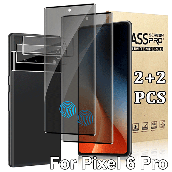 (2+2 Packs) Privacy Screen Protector And Camera Lens Protection For Google Pixel 6 Pro   , Anti Spy, Anti Peeping, Anti Fingerprint, Bubble Free.