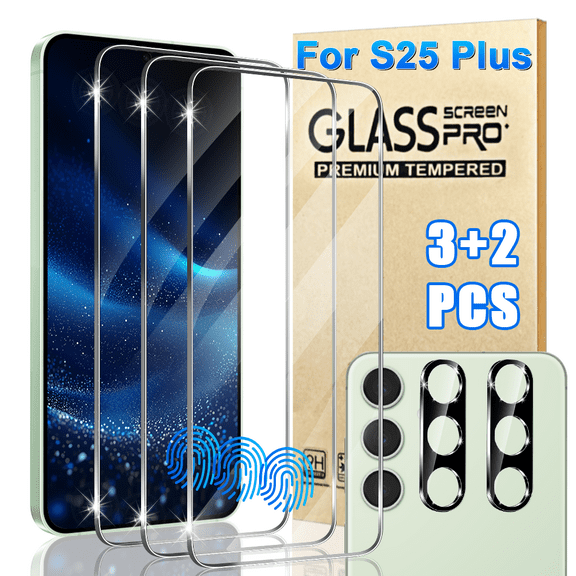  (2+2 Packs) Suitable For Samsung Galaxy S25 Plus 6.6-Inch Screen Protector And Camera Lens Protector, Ultrasonic Fingerprint Unlock, Shell Friendly Tempered Glass Screen Protector