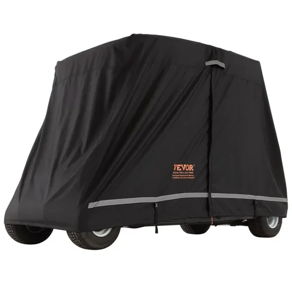 2+2 Passenger Golf Cart Cover 600D Polyester Waterproof Sunproof Dustproof Outdoor Full Cover with Three Zipper Doors Black