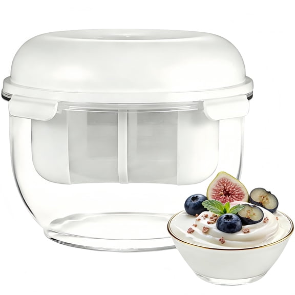 2.2 Quart Large Greek Yogurt Strainer with Fine Mesh Filter, Round Whey Separator Machine for Homemade Greek Yogurt, Cheese, and Soy Milk, White