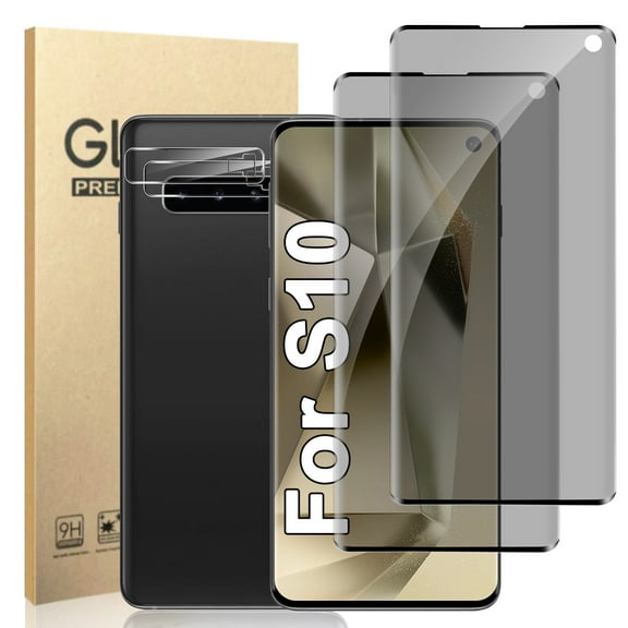 [2+2] S10 Privacy Screen Protector With Camera Lens Protector, Anti Spy,9H Tempered Glass,Touch Sensitive,Anti-Glare,High Clarity Bubble Free,Compatible For Samsung Galaxy S10 -6.1 Inch