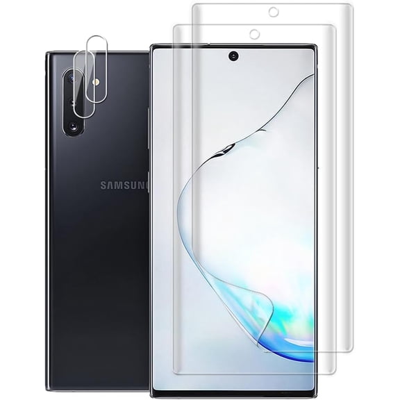 (2+2) For Samsung Galaxy Note 10 5G / 4G (2 Pack) Screen Protector (Not Glass), Flexible Soft TPU Film and (2 Pack) Camera Lens Protector, Fingerprint Compatible, Case Friendly, Clear