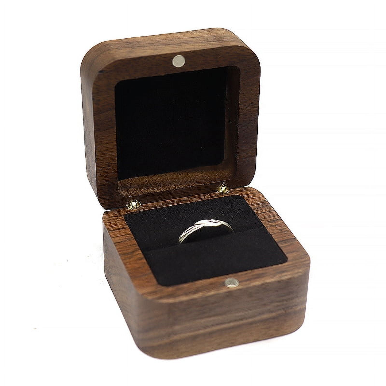 2.2 Square Wooden Ring Box, Mini Engagement Ring Holder Box with Single ...