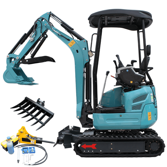2.2 Ton Mini Excavator, With 16.5 HP Diesel KubotaEngine, Rake, Crusher, Pilot Controls Track Extension Side Swing Boom Trench Digger EPA Certified