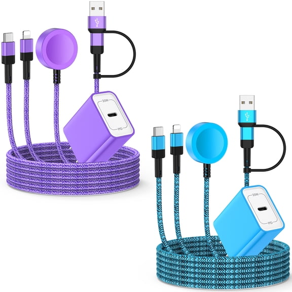 3 in 2 USB C Watch Charger,2PACK Multi Charging Cable Type C Charger Cable Cord 6FT w/ USB C Charger Block Type C Charger Magnetic Wireless Charging Pad Compatible for iWatch Samsung&iPhone16-12