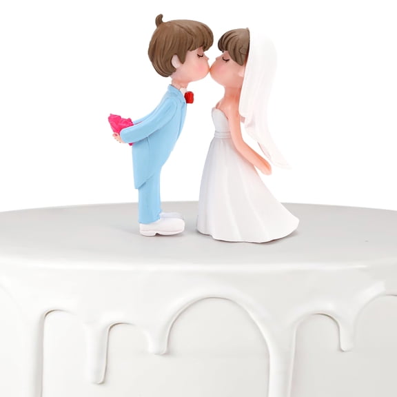 2.2" Wedding Cake Topper Bride Groom, Resin Couple Statue Decorative Figurine, Rustic Vintage Miniature for Anniversaries Doll Engagement Parties Bridal Shower, Scene Figure