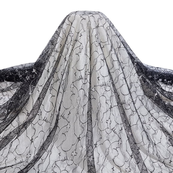 2.2 Yards Black Spider Web Fabric 68.5 inch Silver Pattern Polyester Mesh Fabric