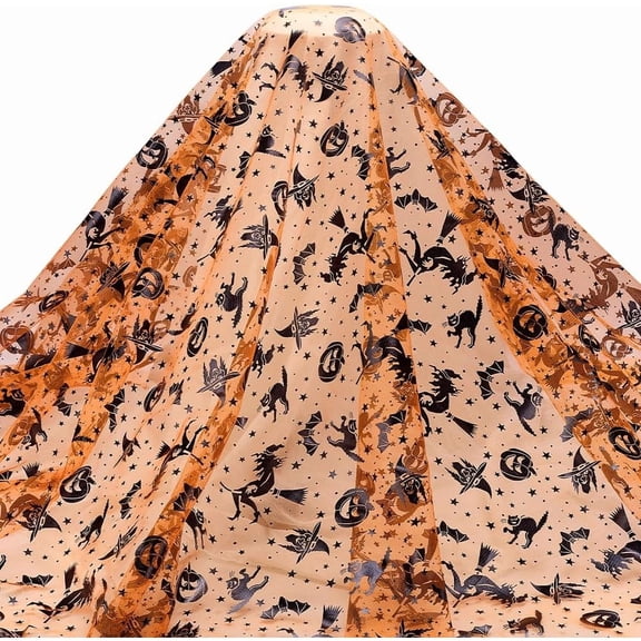 2.2 Yards Dark Orange Tulle Fabric 63 inch Wide Black Star Pattern Mesh Fabrics Foil Fabric Theme Mesh Lace Fabrics DIY