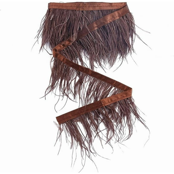2.2 Yards Feather Trim Fringe Ostrich Feather Womens Clothing Strand Costume Accessories 3-4 Inch Natural Feathers Fringe Trims Ribbon for Dress Sewing Wedding Decoration Burlywood