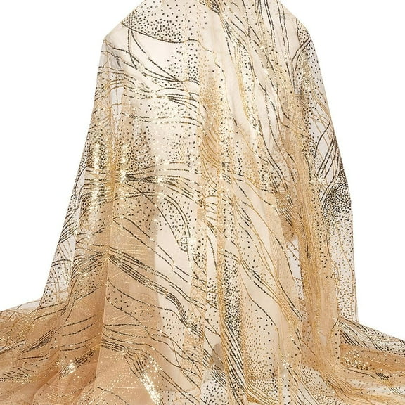 2.2 Yards Gold Sequin Mesh Fabric 64.5 Inch Glitter Tulle Fabric Rolls Polyester Netting with Golden Lines and Sequin Embellishments for Gift Wrapping Tutu Wedding Decoration