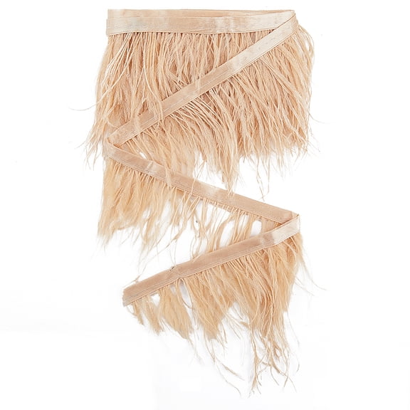 2.2 Yards Ostrich Feather Trim Fringe Craft 3-4 Inch Plumes Feathers with Satin Ribbon Tape Ornament Accessories Coconut Brown