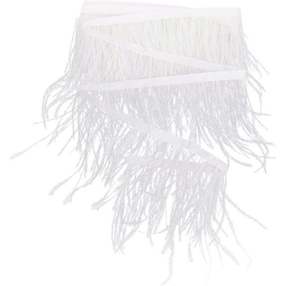 2.2 Yards Ostrich Feather Trim Fringe Craft 4-6 Inch Width Plumes Feathers with Satin Ribbon Tape Ornament Accessories for DIY Dress Sewing Clothes Accessories Costumes Decoration White White