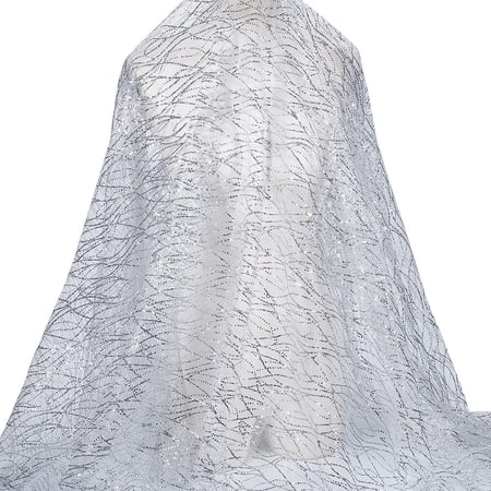 2.2 Yards Silver Wavy Sequin Fabric 64.5 Inch Double-Sided Sequin Wave Line Voile Shimmer Sewing Netting for Clothing Party Gowns Dresses Tablecloths Curtains