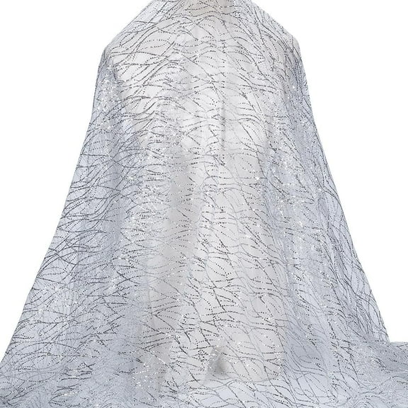 2.2 Yards Silver Wavy Sequin Fabric 64.5 Inch Double-Sided Sequin Wave Line Voile Shimmer Sewing Netting for Clothing Party Gowns Dresses Tablecloths Curtains