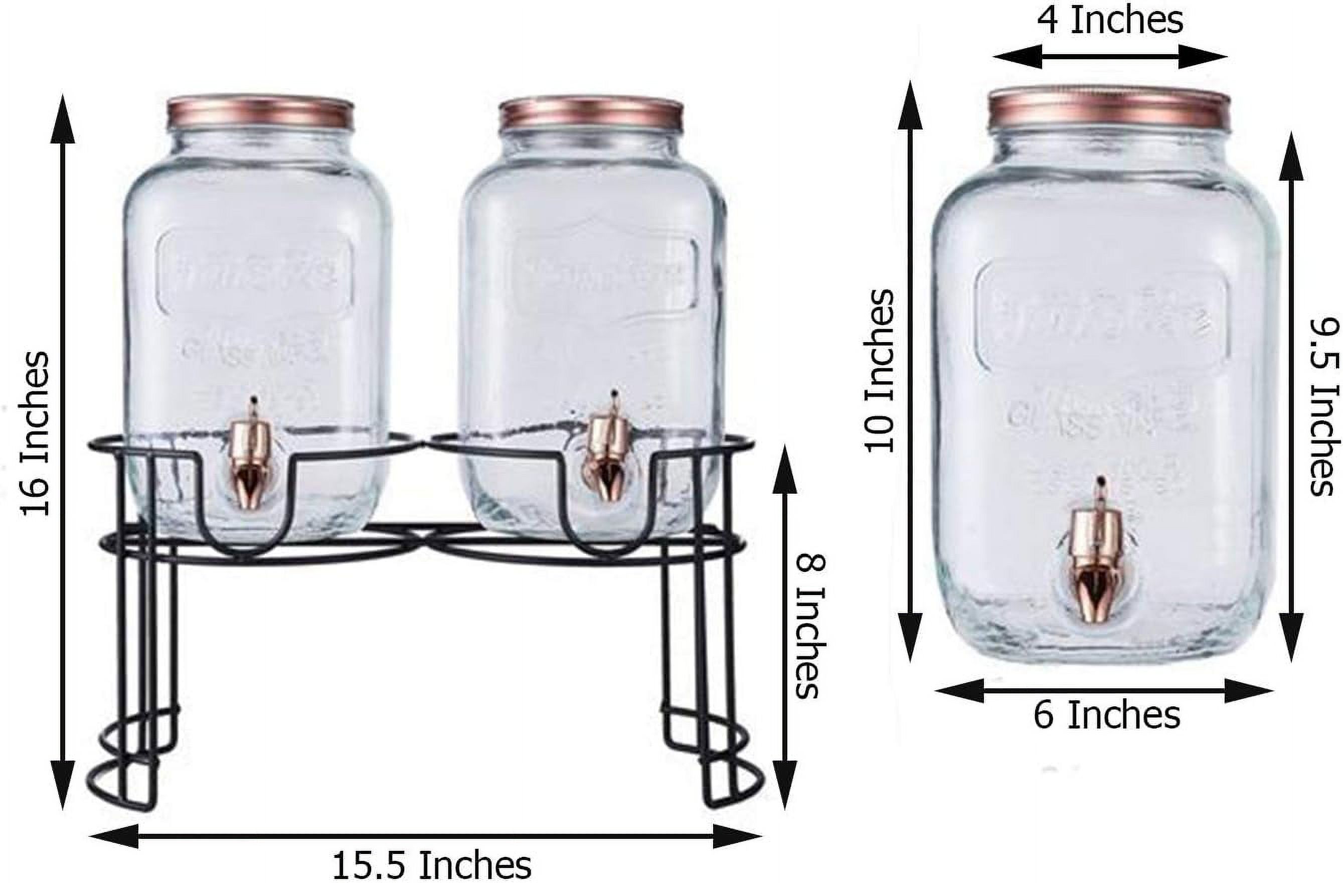 2 2 gallons Clear Glass Beverage Dispensers Jar with Spigot and Stand