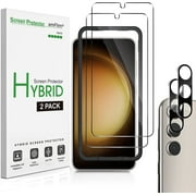 2+2 pack amFilm for Samsung Galaxy S23+/S23 Plus 6.6 Inch [100% Fingerprint ID Compatible] Hybrid Film Screen Protector & Tempered Glass Camera Lens Protector, Easy Installation Tray.