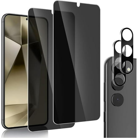 2+2 pack compatible with Samsung Galaxy S25 Plus Privacy Screen Protector Tempered Glass with Camera Lens Protector Black Anti-Spy Screen Covering Film S25 Plus