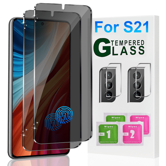 [2+2 packs] Galaxy   S21  (6.2 inches) privacy screen protector and camera lens protector, anti spy, 9H tempered glass, scratch resistant, bubble free, easy to install.