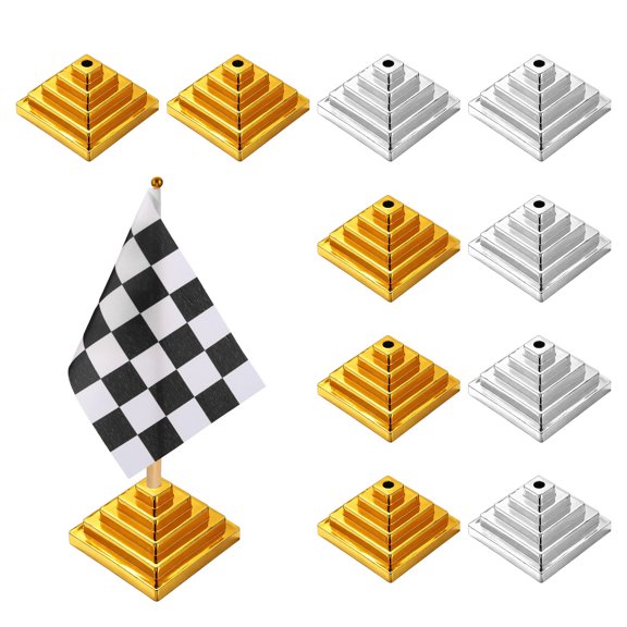 2.2" x 1.34" Table Flag Stand Base, 100Pcs Small Flag Base Mini Flag Holder Portable Multipurpose for Party Centerpiece Office Sport Desk Festival Celebration, Square Gold/Silver