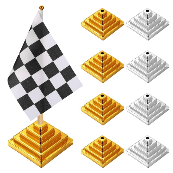 2.2" x 1.34" Table Flag Stand Base, 48Pcs Small Flag Base Mini Flag Holder Portable Multipurpose for Party Centerpiece Office Sport Desk Festival Celebration, Square Gold/Silver