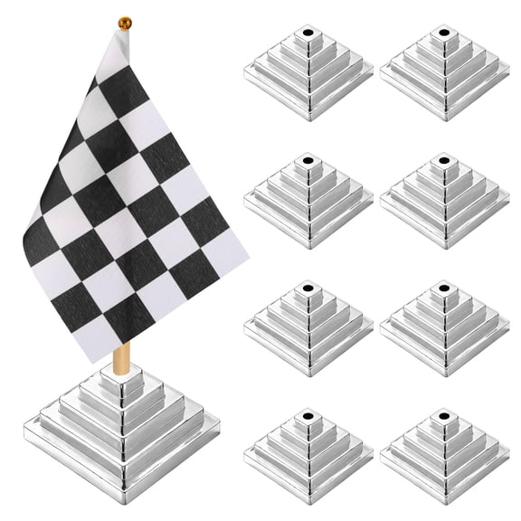 2.2" x 1.34" Table Flag Stand Base, 48Pcs Small Flag Base Mini Flag Holder Portable Multipurpose for Party Centerpiece Office Sport Desk Festival Celebration, Square Silver
