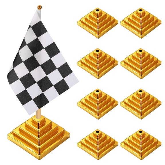 2.2" x 1.34" Table Flag Stand Base, 48Pcs Small Flag Base Mini Flag Holder Portable Multipurpose for Party Centerpiece Office Sport Desk Festival Celebration, Square Gold