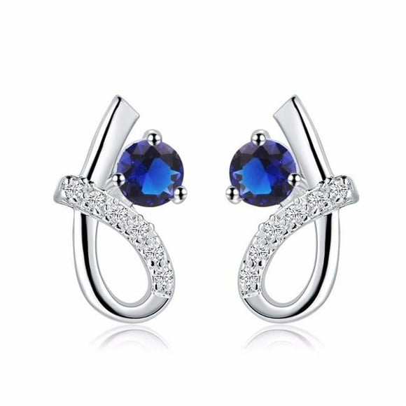 2.20 CT Round Cut Ceylon Sapphire Diamond Stud Earring, 14K White Gold