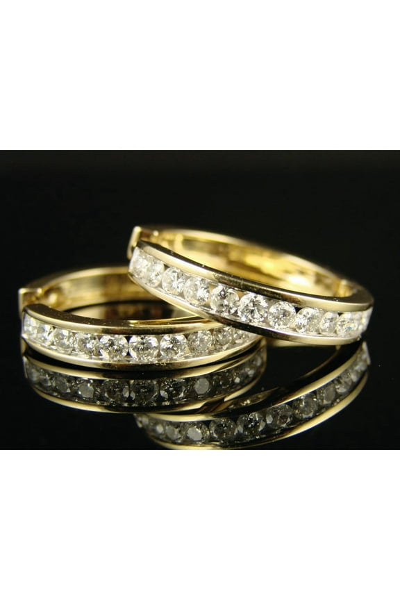 2.20 CT Round Cut Moissanite Channel Set Hoop Earrings 14K Yellow Gold Plated