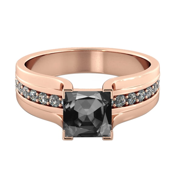 2.20 CTW Black Diamond Ring 14K Rose Gold Bridge Vintage Promise