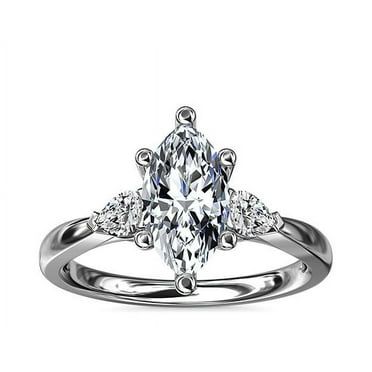 2.20 Carat Marquise Cut Trendy Moissanite 3 Stone Rings for Engagement Solid 14K White Gold Size 7 by Caratup