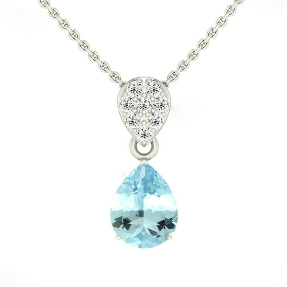 2.20 Carat Pear Cut Natural Diamond Aquamarine Gemstone Latest Design Necklace for Women Solid 14K White Gold With 18 inches Chain