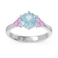 thumbnail image 1 of 2.20 Carat Stylish Round Cut Aquamarine & Pink Sapphire Gemstone Engagement Ring for Women 14K White Gold Size 4, 1 of 7