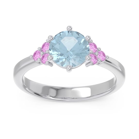 2.20 Carat Unique Round Cut Aquamarine & Pink Sapphire Gemstone Engagment Ring for her 14K White Gold Size 3