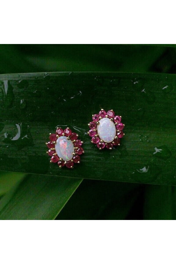 2.20 Ct Oval Lab Created Fire Opal Women's Stud Earring 14k Yellow Gold Plated