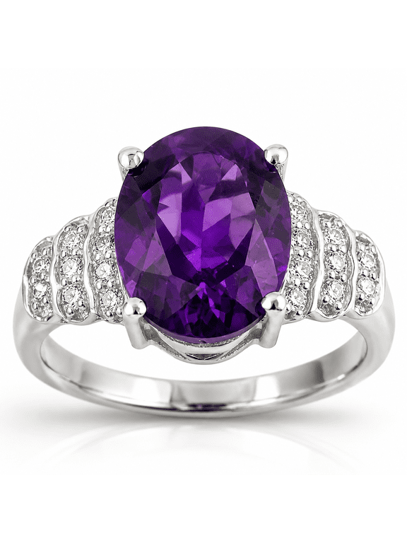 2.20 Ct Oval Purple Amethyst & Lab Diamond Prong Silver Bridge Ring